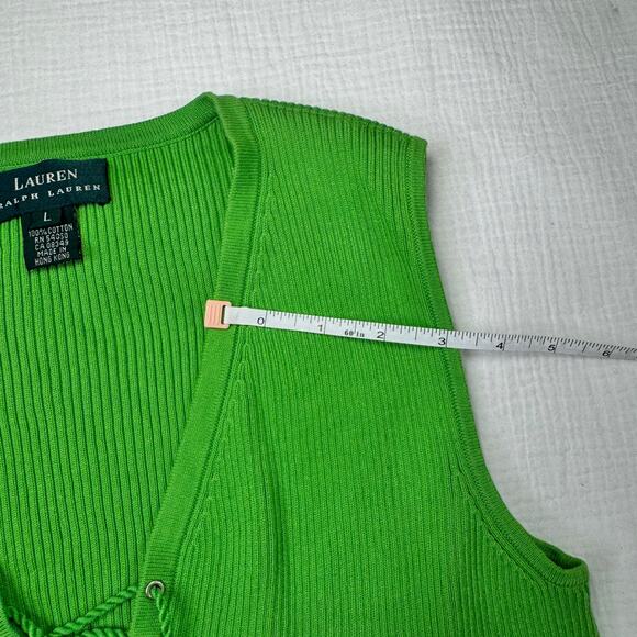Lauren Ralph Lauren Sleeveless Top V-Neck Lime Green Women's Large Whimsy Y2K - Picture 9 of 16